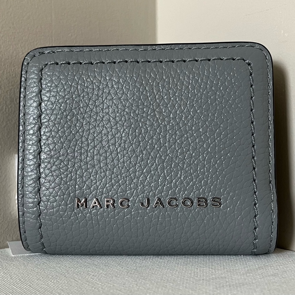 New Marc Jacobs Compact Bifold Wallet Leather Grey/black Multi